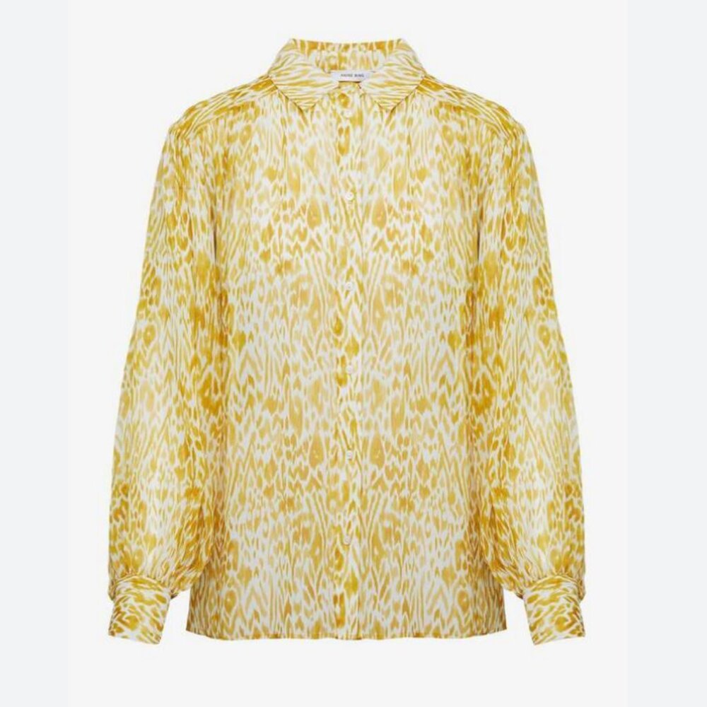 Anine Bing 100% Silk Caleb Shirt Leopard Animal Print Balloon Sleeve Oversized - Picture 3 of 16